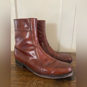 THE Florsheim shoe brown leather boots 9 1/2 D side zip square toe